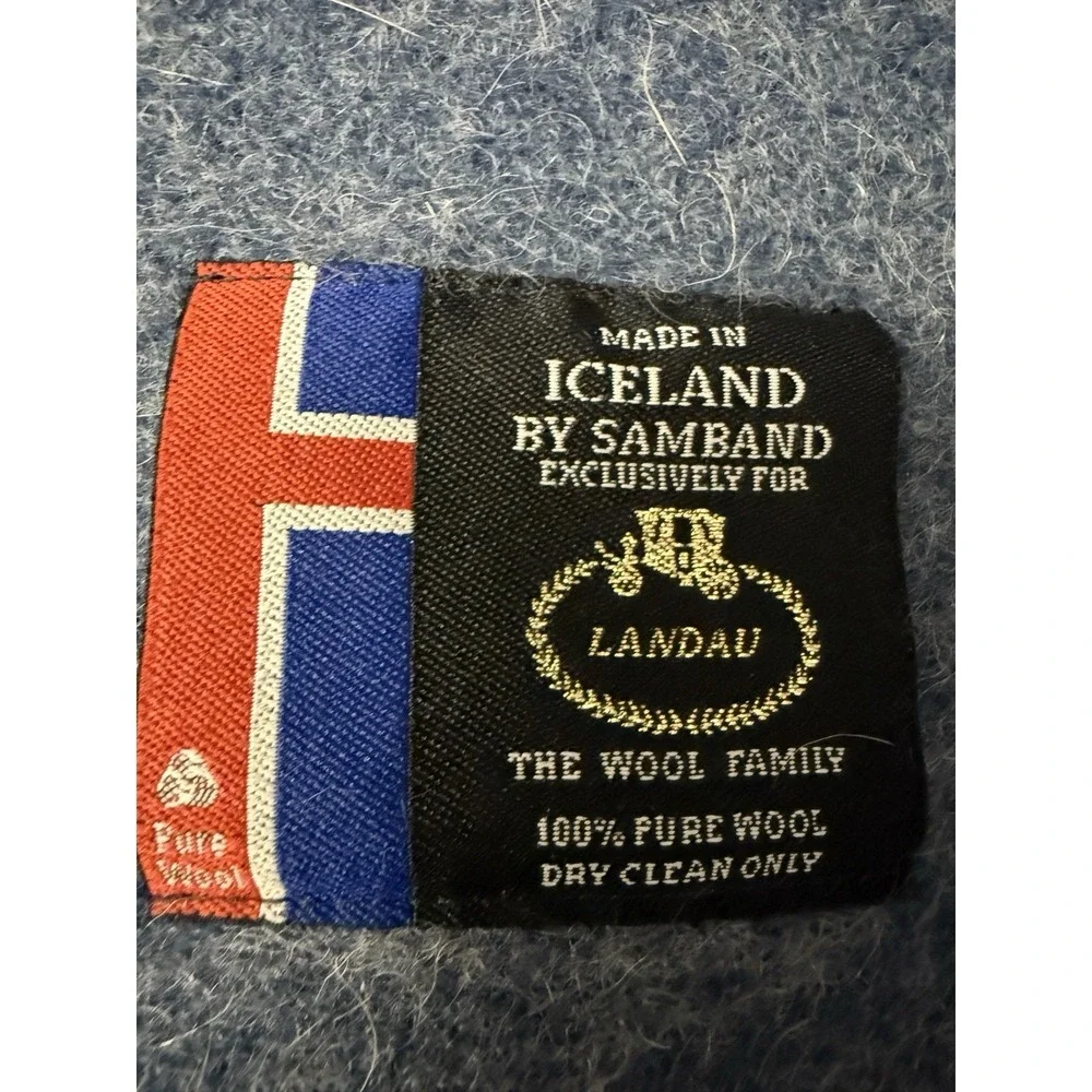 Samband Landau Wool Throw Blanket Plaid Blue Grey Made in Iceland OS